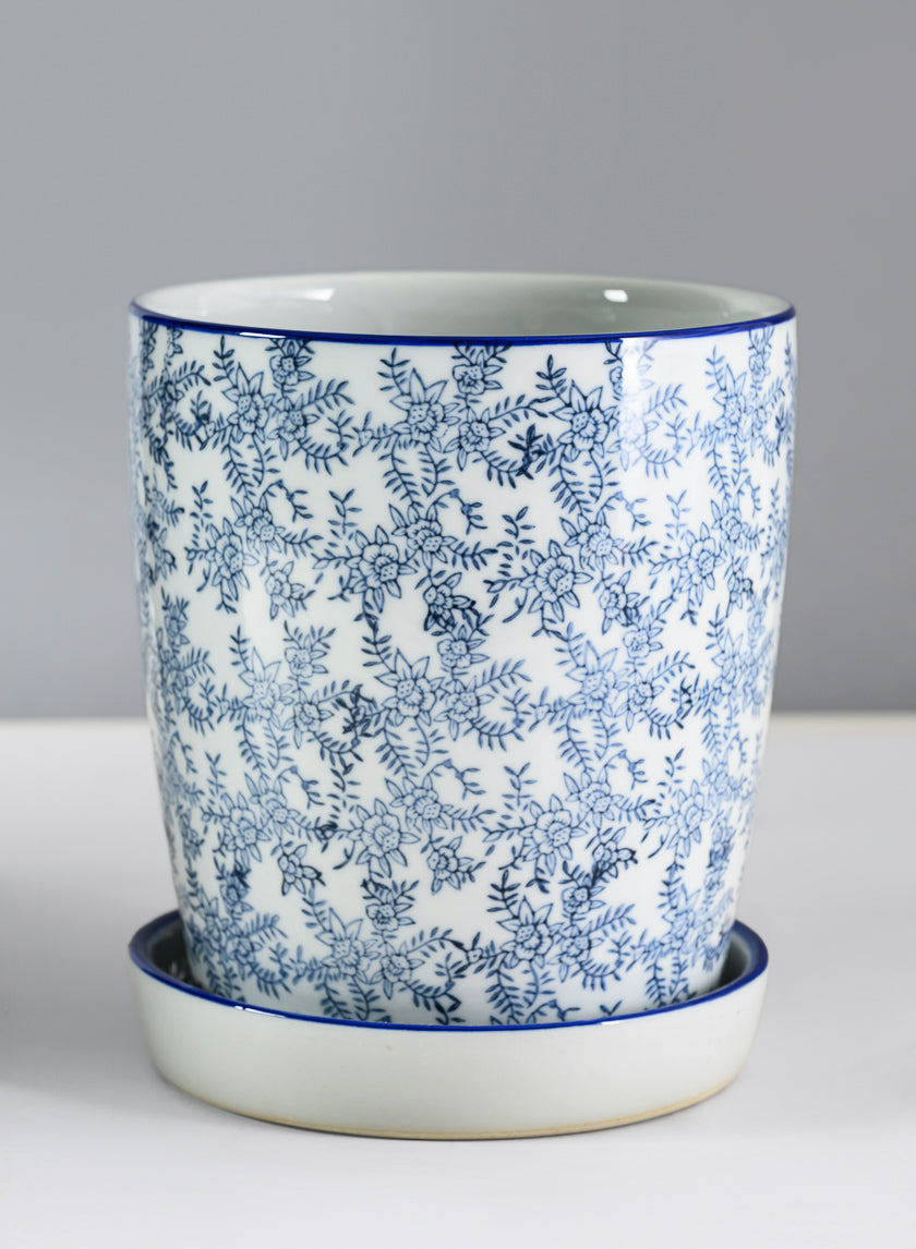 8in Tall Provence Ceramic Planter with Saucer Decor Jamaligarden