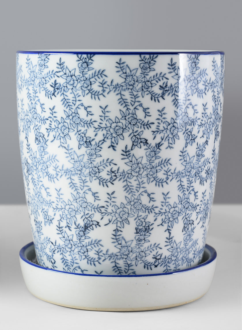 8in Tall Provence Ceramic Planter with Saucer Decor Jamaligarden