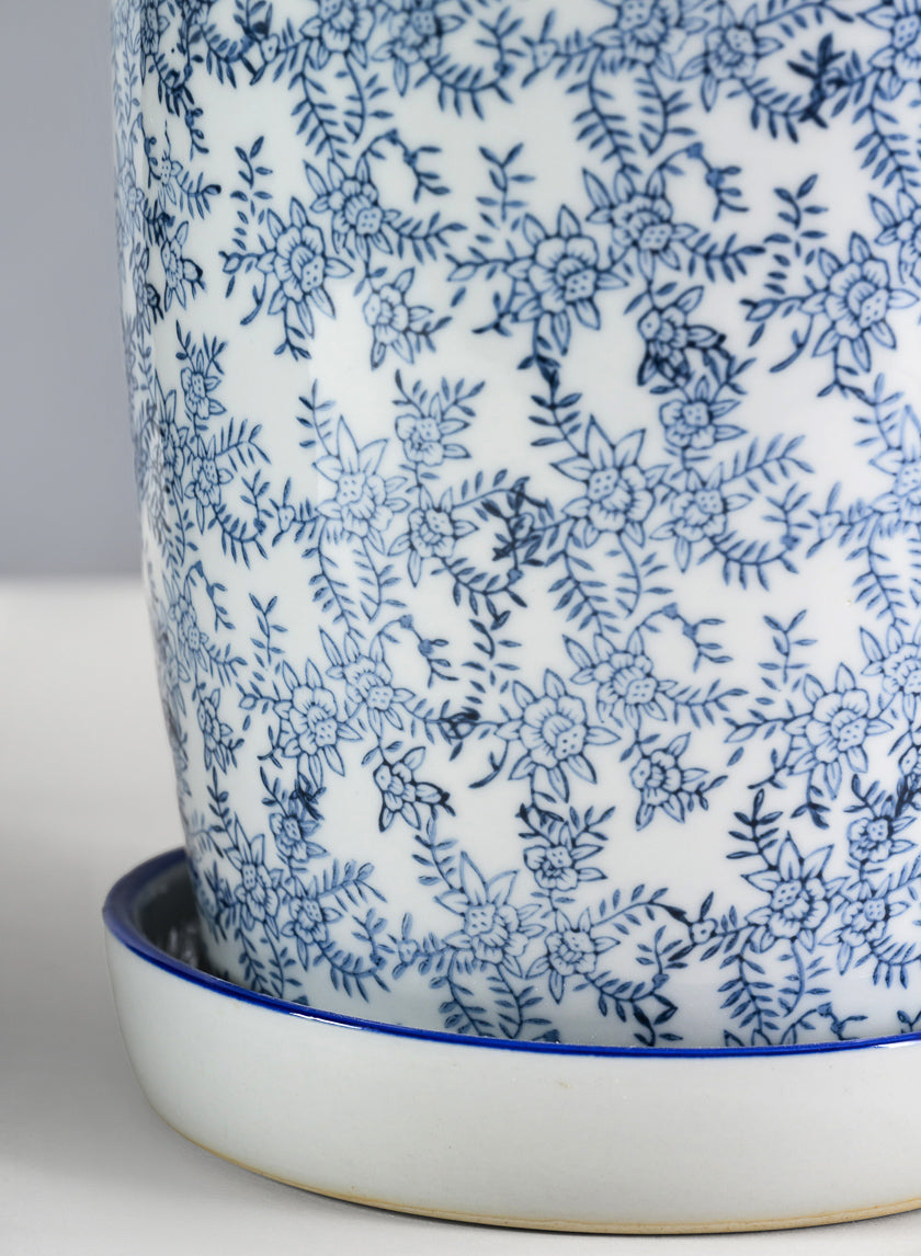 8in Tall Provence Ceramic Planter with Saucer Decor Jamaligarden