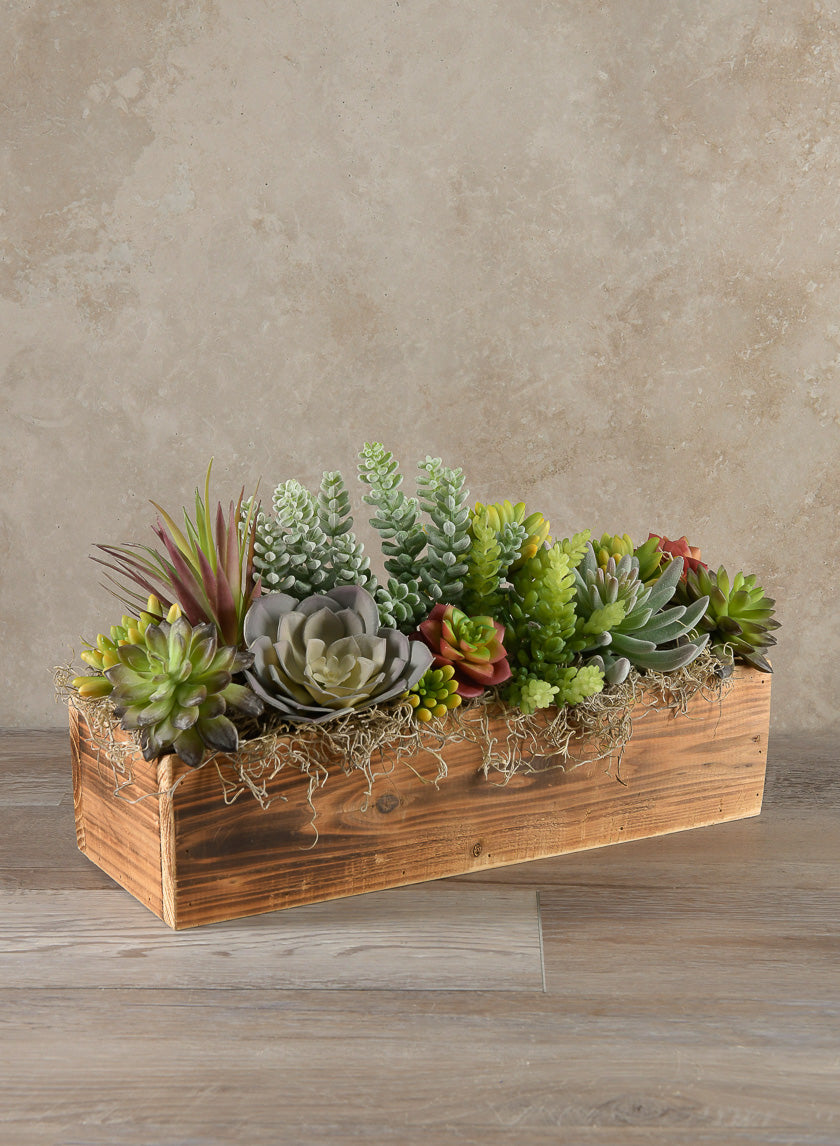 15.75in Long Burnt Wood Flower Box Decor Jamaligarden