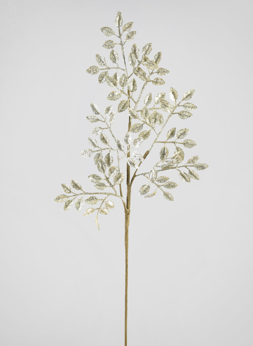 26in Long Silver Glitter Leaf Spray Decor Jamaligarden