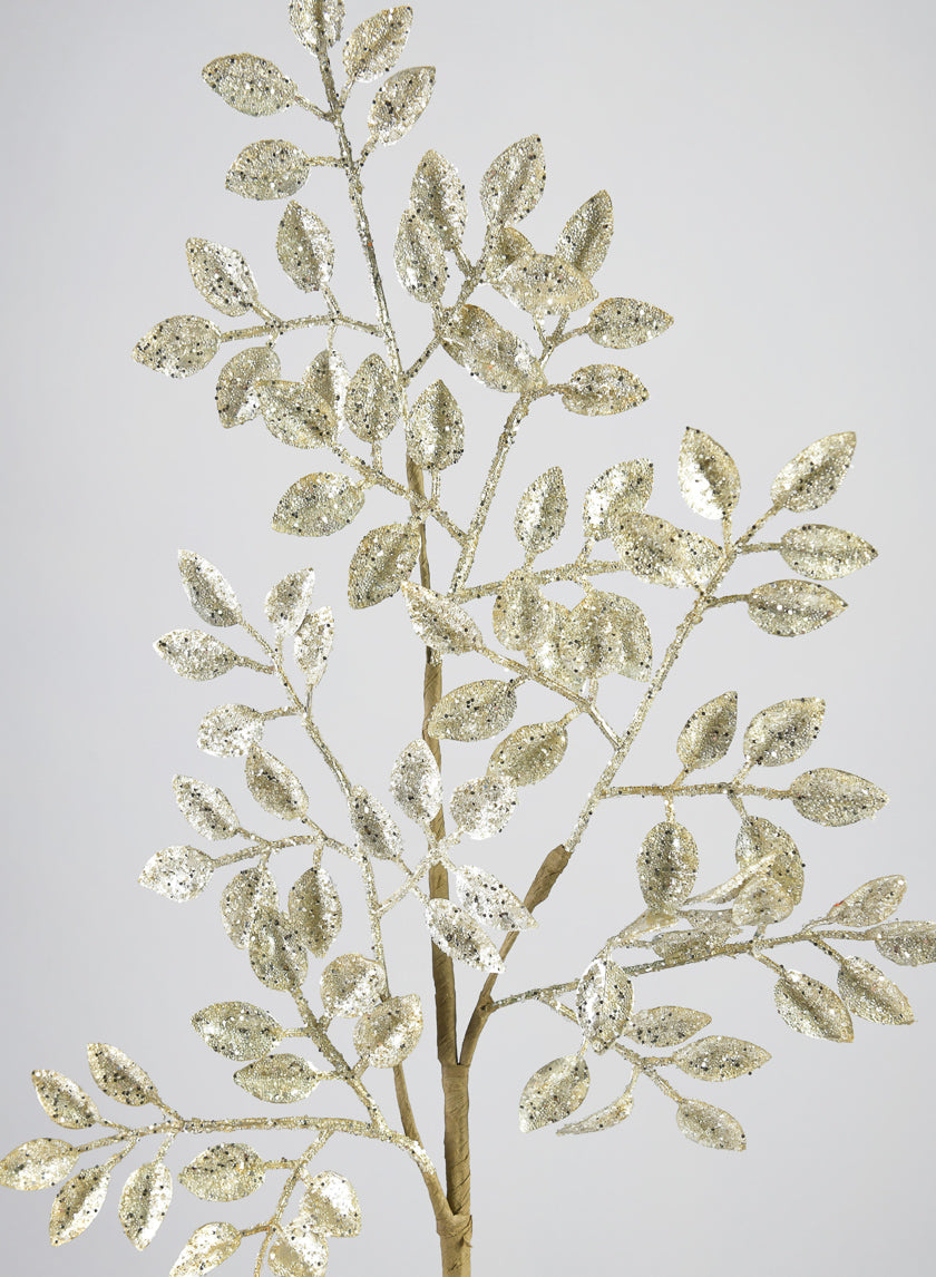 26in Long Silver Glitter Leaf Spray Decor Jamaligarden