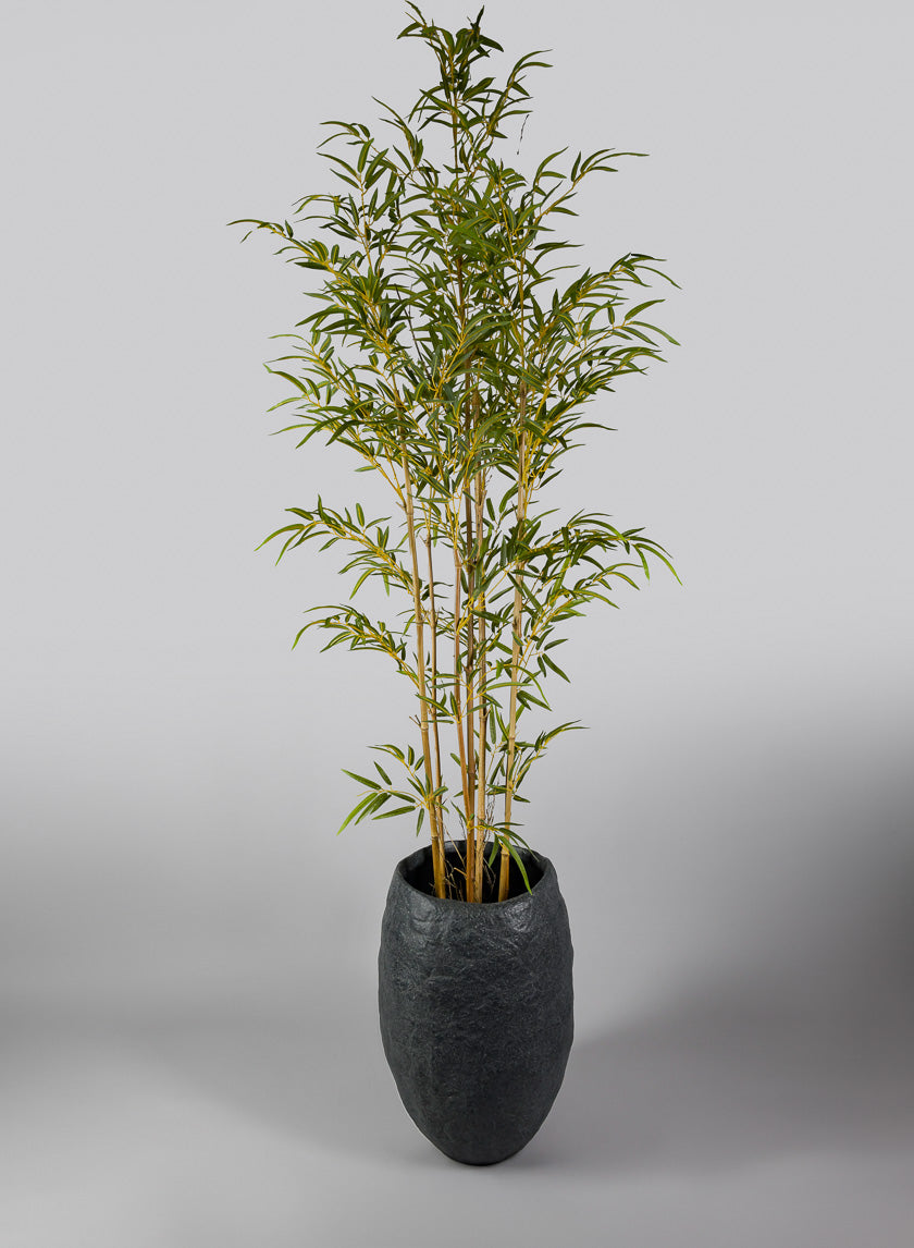 23in Tall Shirak Poly-Stone Rough Black Tall Planter Decor Jamaligarden
