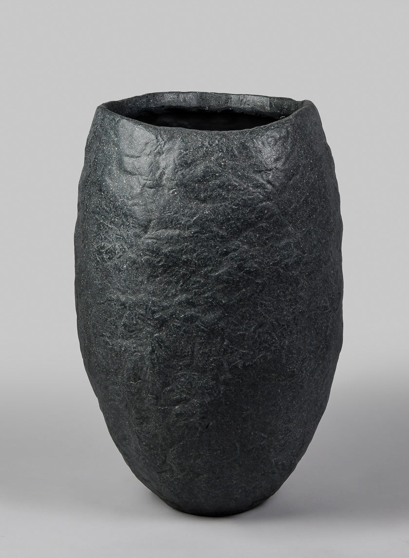23in Tall Shirak Poly-Stone Rough Black Tall Planter Decor Jamaligarden