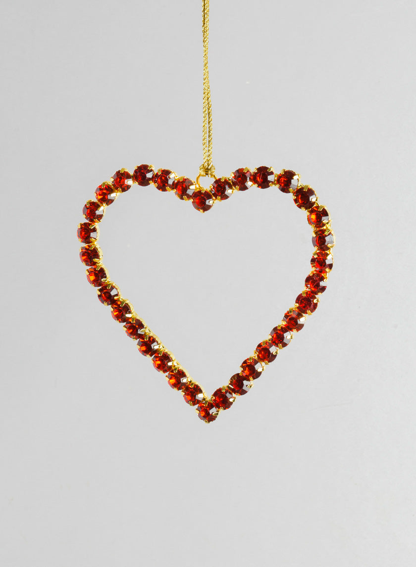 3.75in Long Red Glass Stone Hanging Heart Decor Jamaligarden