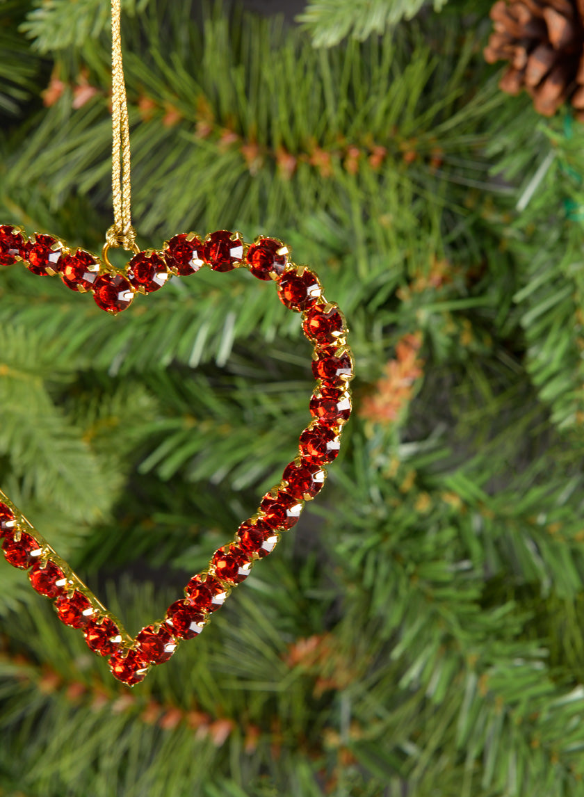 3.75in Long Red Glass Stone Hanging Heart Decor Jamaligarden