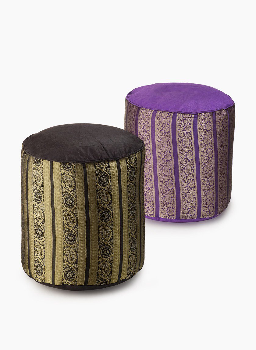 Black, Purple, &amp; Gold Jacquard Poufs Decor Jamaligarden