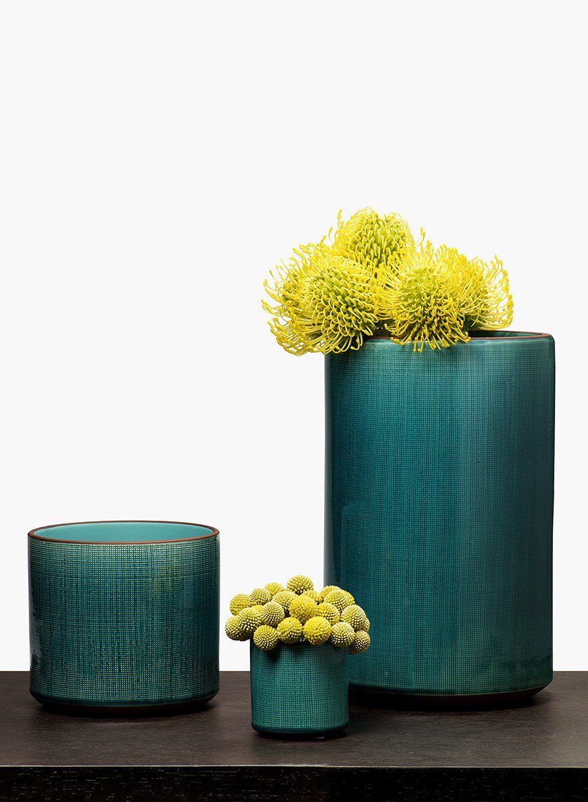 5.75in Tall Teal Linen Ceramic Cylinder Vase Decor Jamaligarden