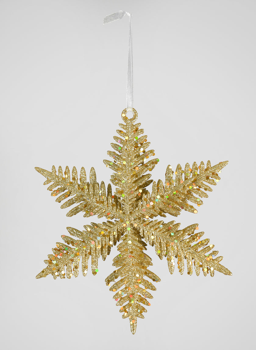9in Long Gold Glitter Snowflake Ornament Decor Jamaligarden