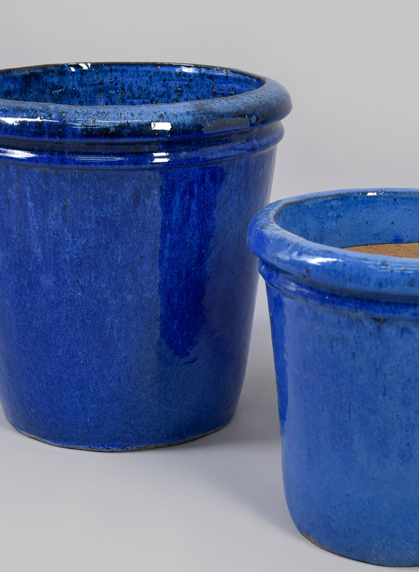 Rolled Rim Clay &amp; Ceramic Planter, Santorini Blue Decor Jamaligarden