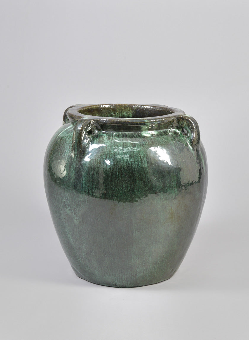 16in Tall Clay &amp; Ceramic Jar Urn, Bali Jade Decor Jamaligarden