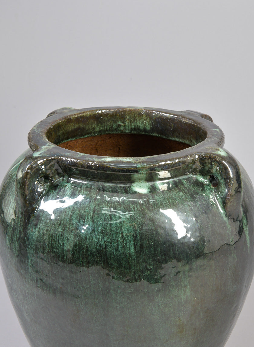 16in Tall Clay &amp; Ceramic Jar Urn, Bali Jade Decor Jamaligarden