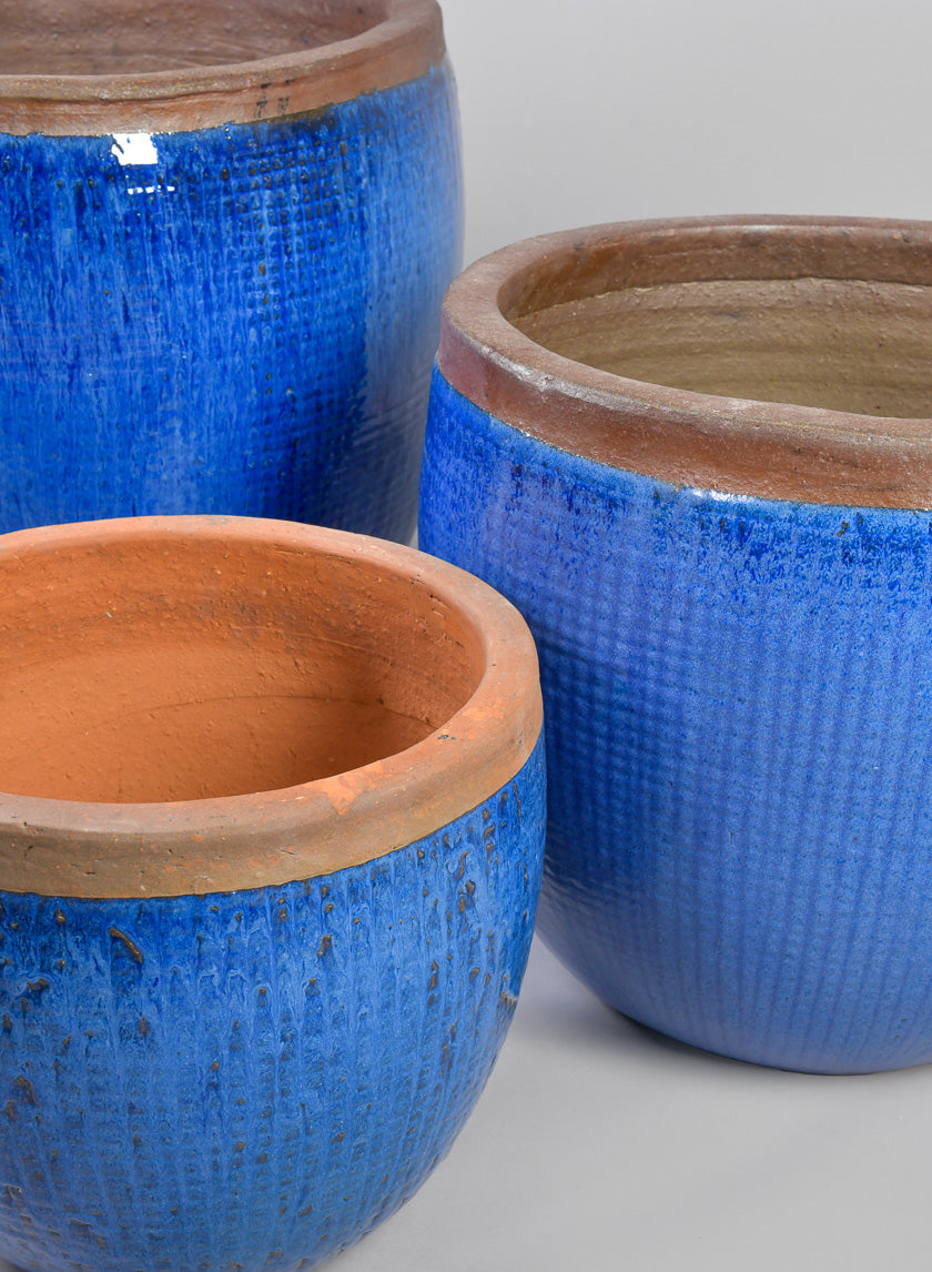 Rimmed Clay &amp; Ceramic Planter Bowl, Santorini Blue Decor Jamaligarden
