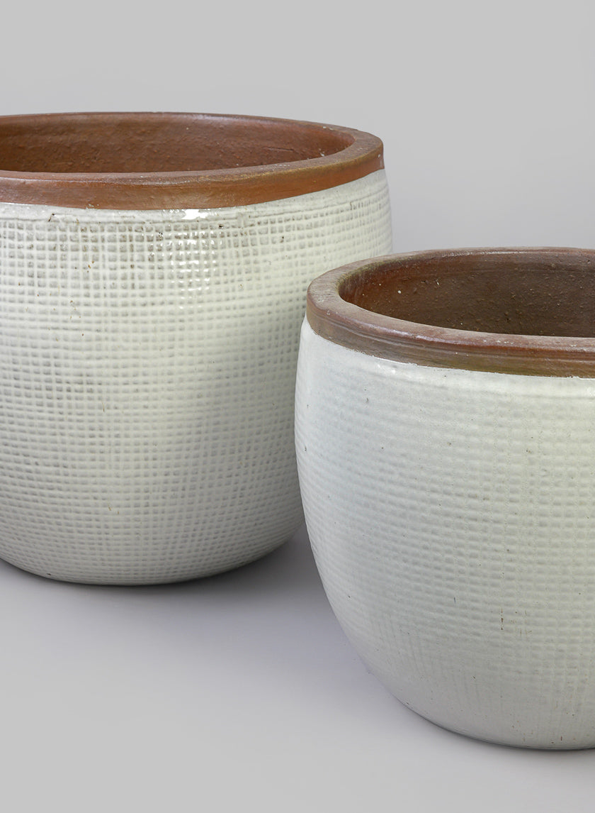Rimmed Bowl Clay &amp; Ceramic Planter, Yucatan Stone White Decor Jamaligarden