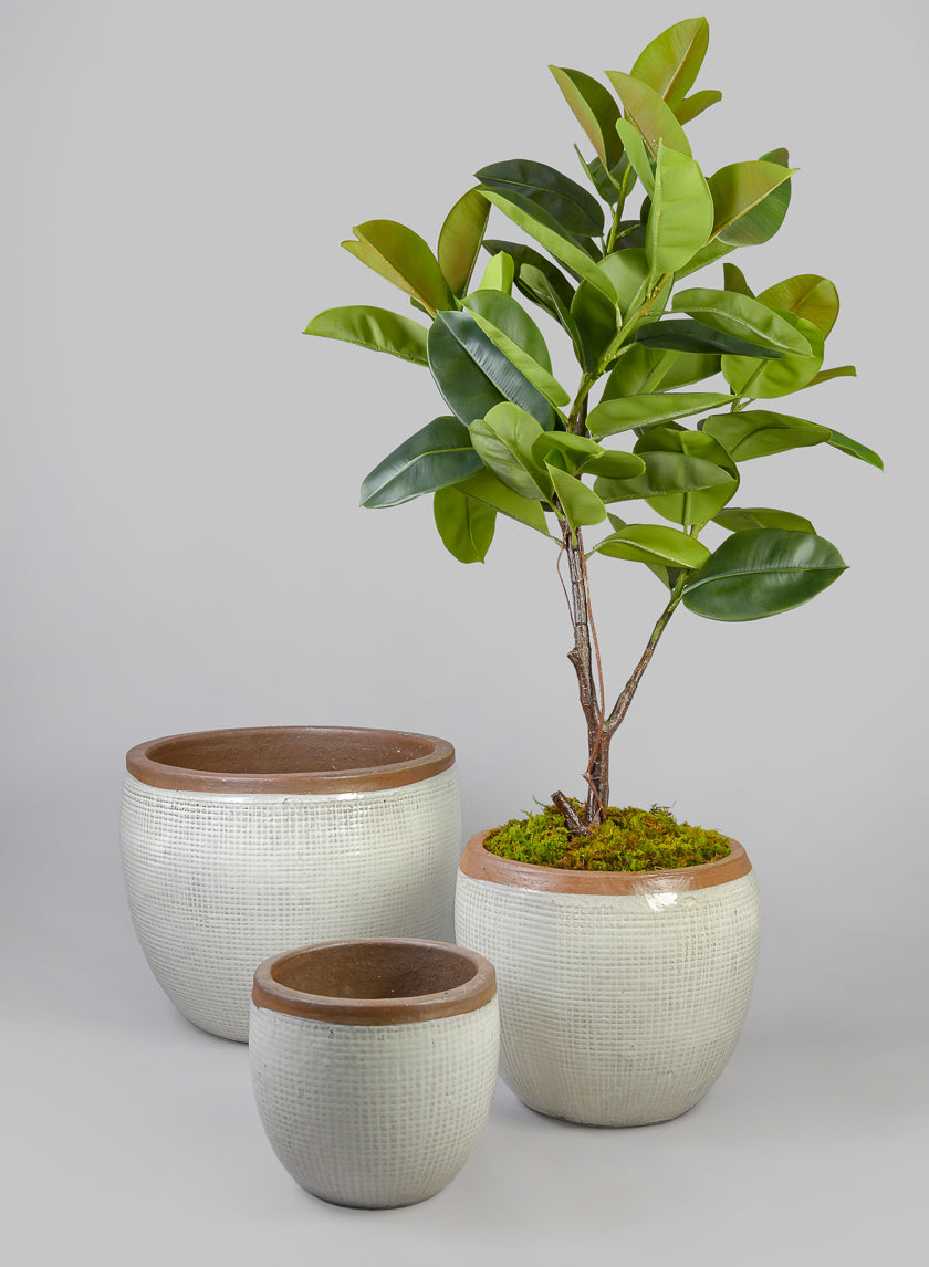 12in Rimmed Bowl Planter, Yucatan Stone White Decor Jamaligarden