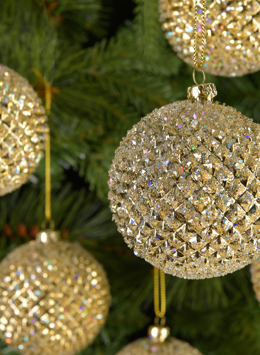 3in Round Gold Glitter Durian Ball Ornament Decor Jamaligarden