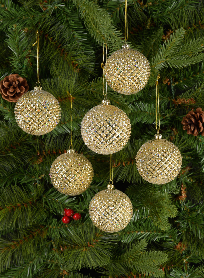 3in Round Gold Glitter Durian Ball Ornament Decor Jamaligarden