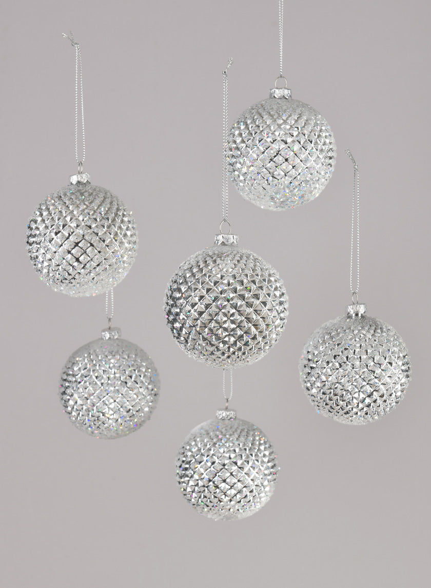3in Round Silver Glitter Durian Ball Ornament Decor Jamaligarden