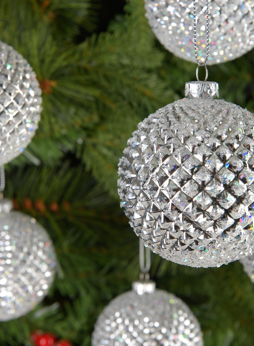 3in Round Silver Glitter Durian Ball Ornament Decor Jamaligarden