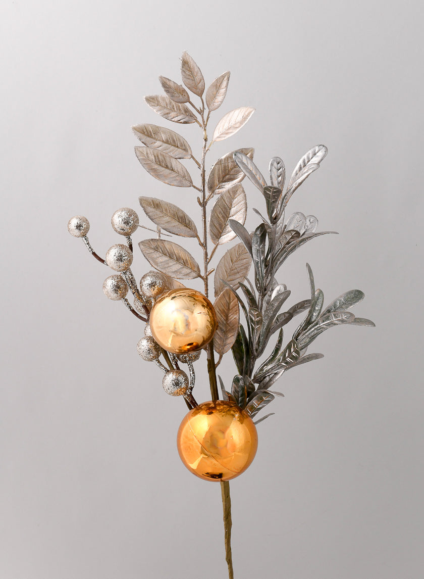 18.25in Long Gold Ball &amp; Glitter Berry Pick Decor Jamaligarden