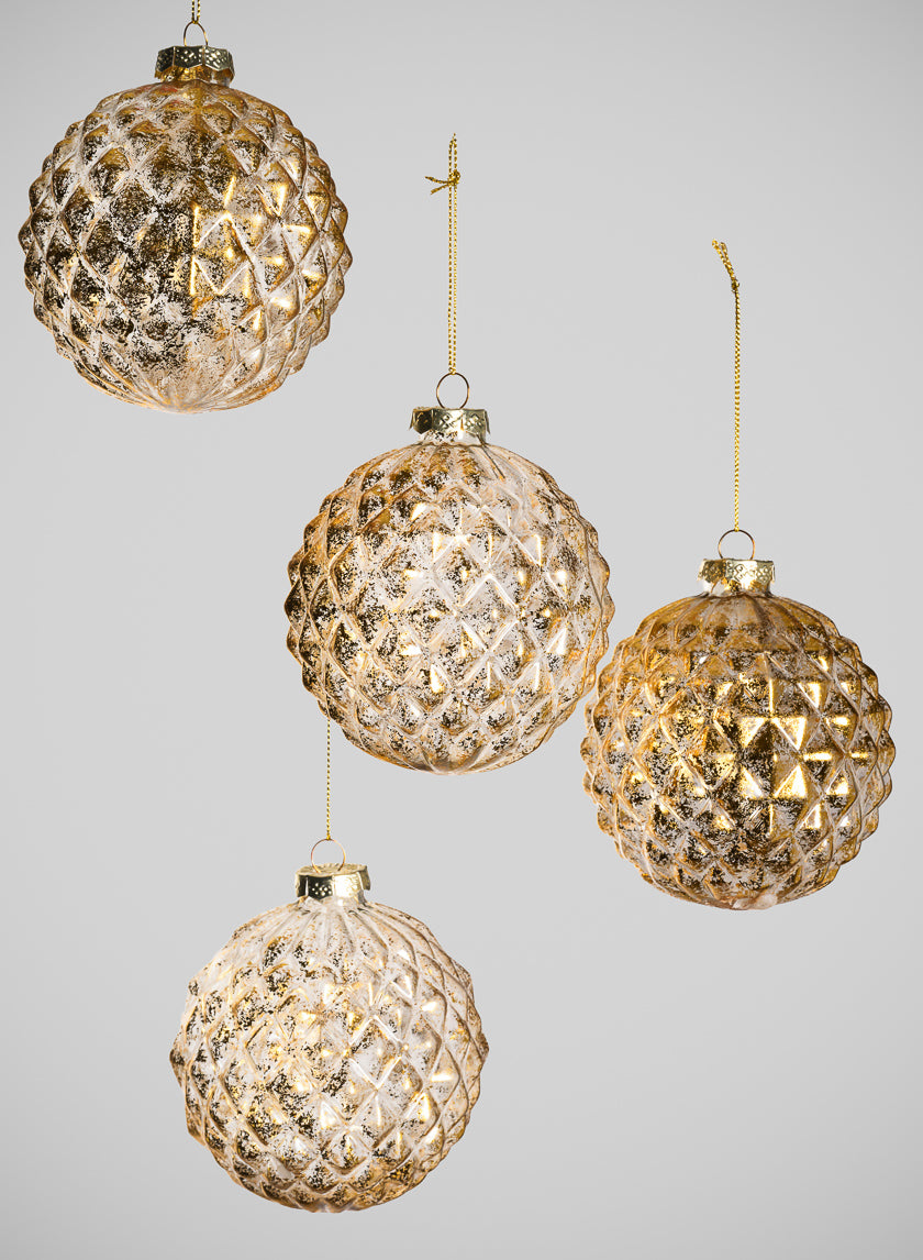 4in Round Gilded Old Gold Glass Ornament, Set of 4 Decor Jamaligarden