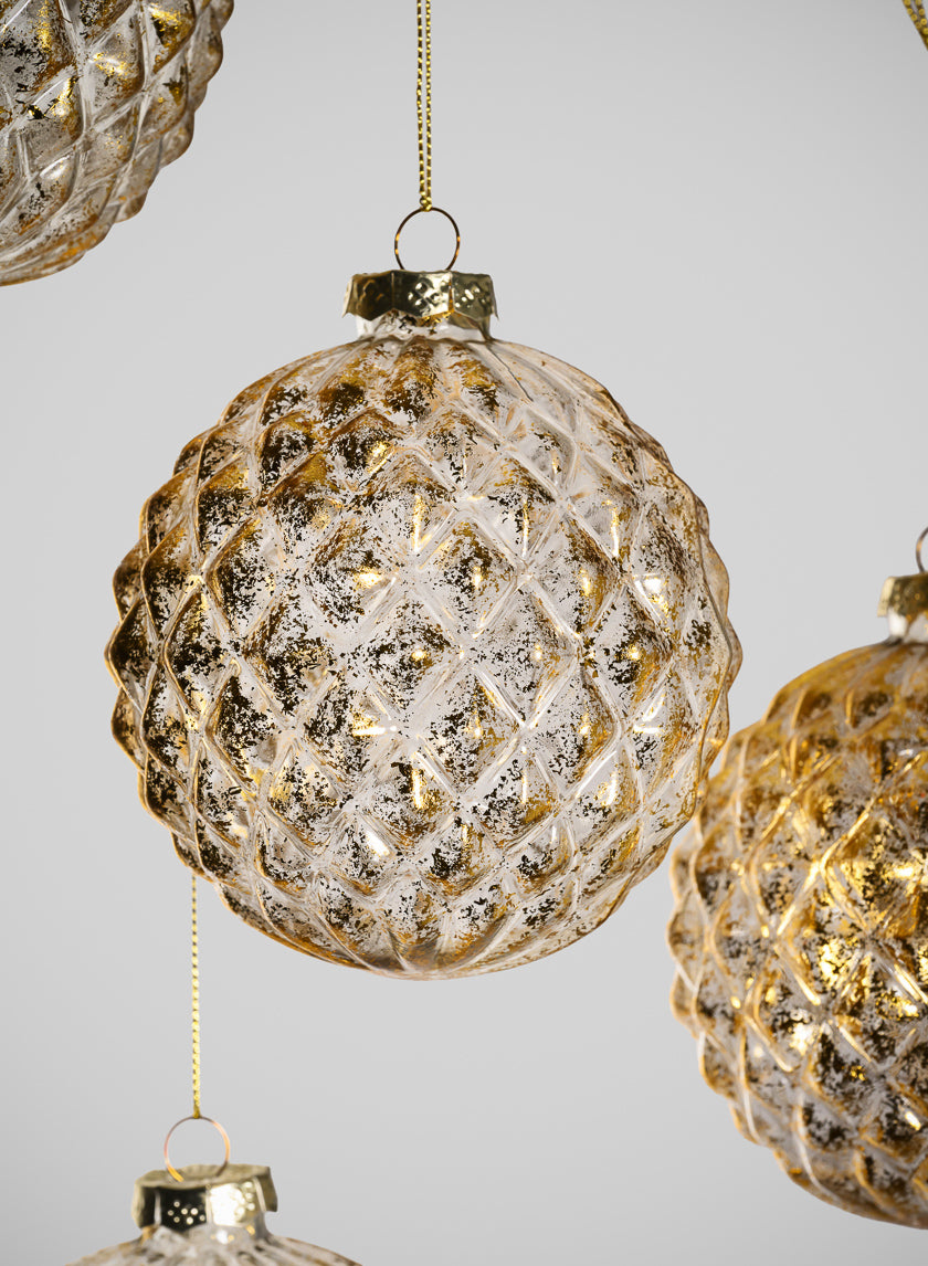 4in Round Gilded Old Gold Glass Ornament, Set of 4 Decor Jamaligarden