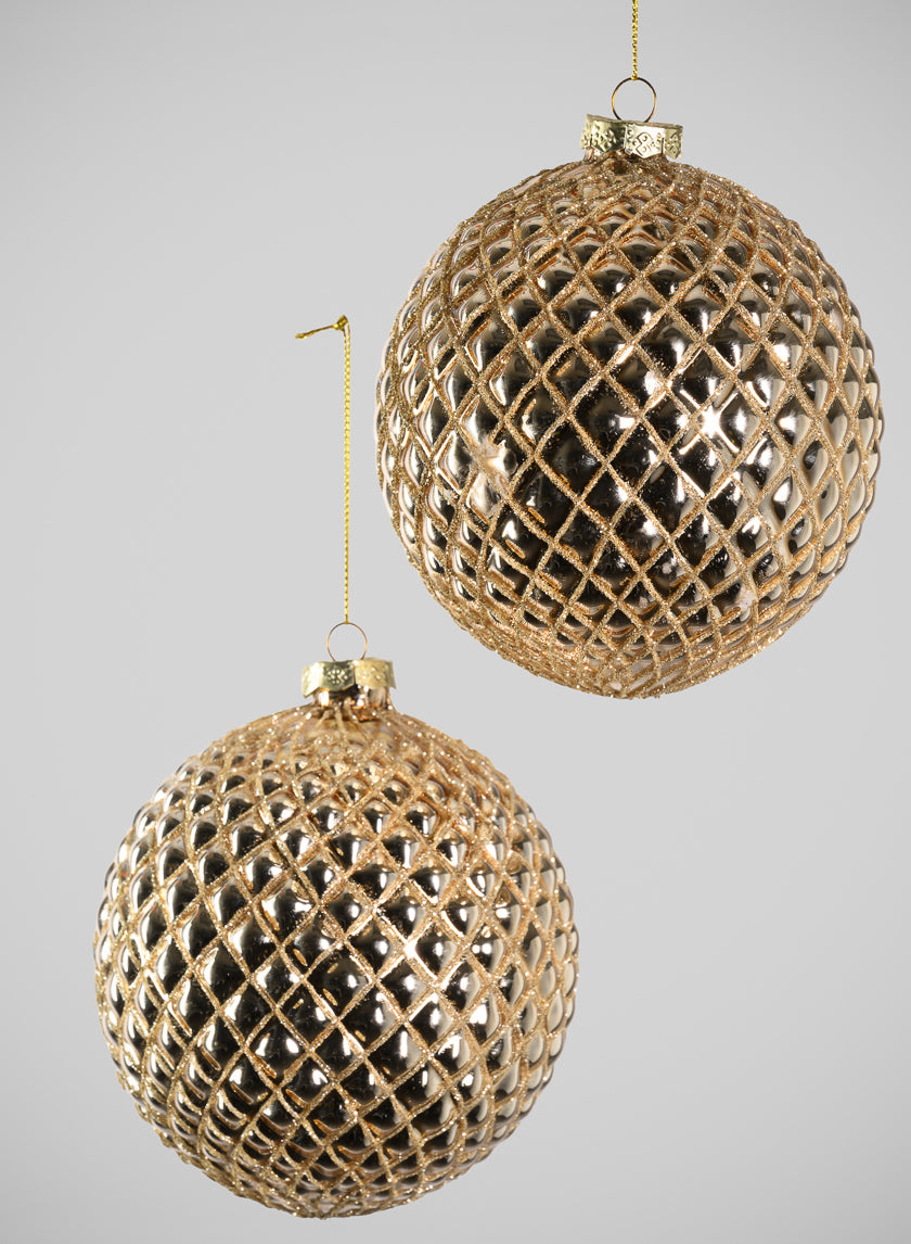 9in Round Gilded Hammered Gold Glass Ornament, Set of 2 Decor Jamaligarden
