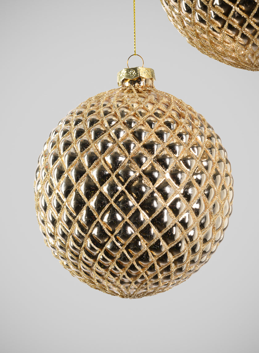 9in Round Gilded Hammered Gold Glass Ornament, Set of 2 Decor Jamaligarden