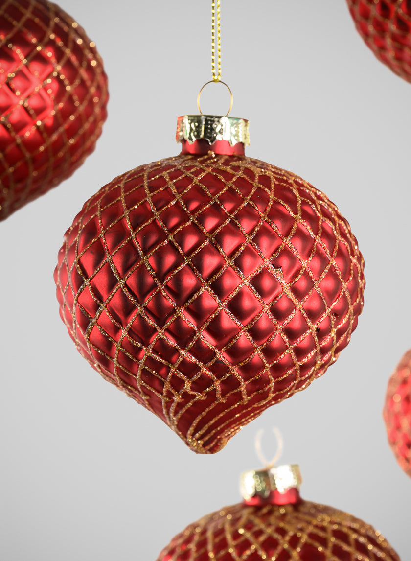 3in Wide Gilded Gold Red Onion Glass Ornament, Set of 6 Decor Jamaligarden