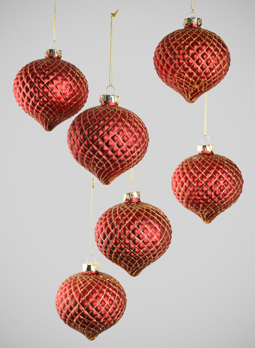 3in Wide Gilded Gold Red Onion Glass Ornament, Set of 6 Decor Jamaligarden