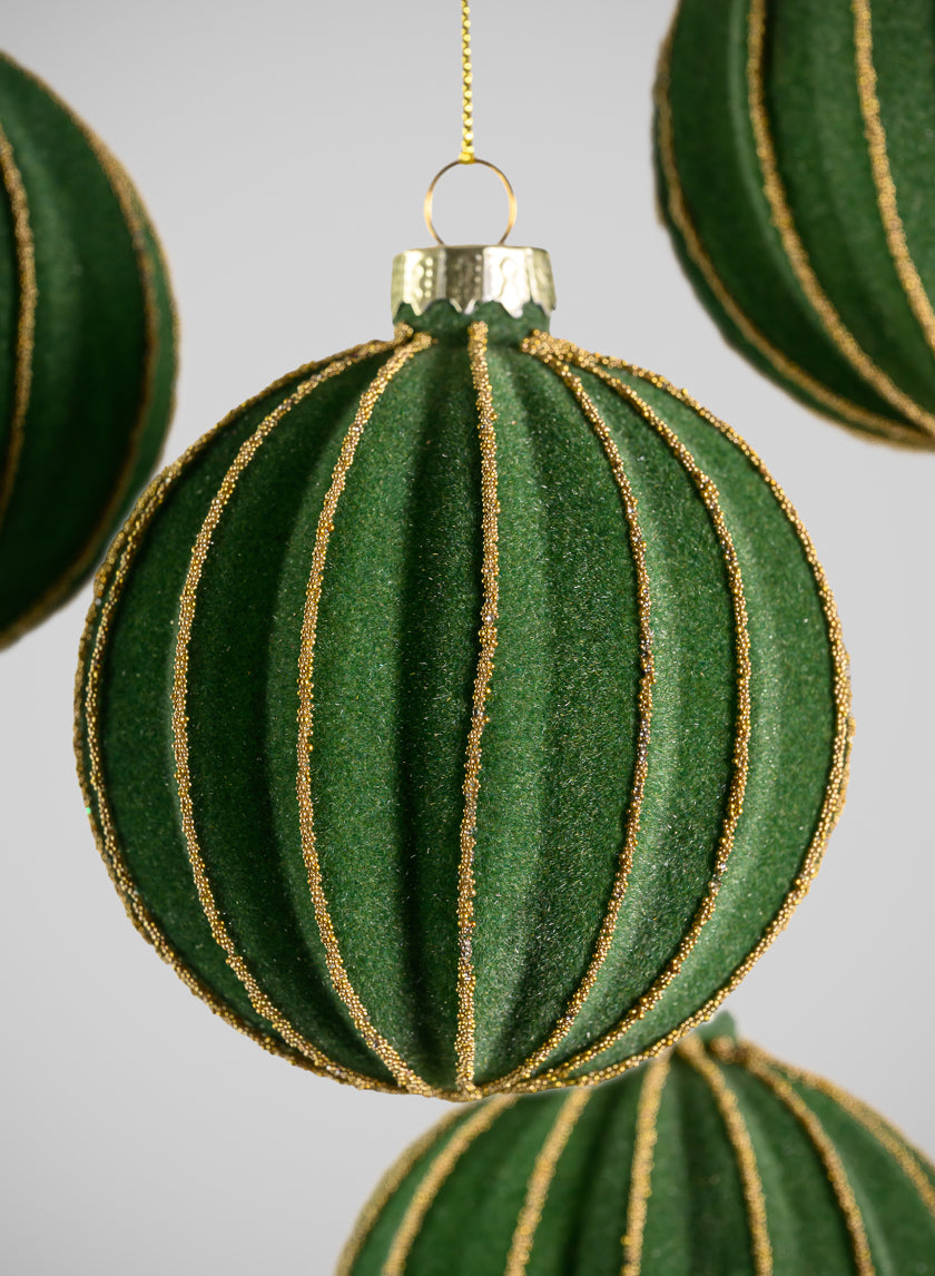 3in Round Gold Lined Christmas Green Velvet Glass Ornament, Set of 6 Decor Jamaligarden