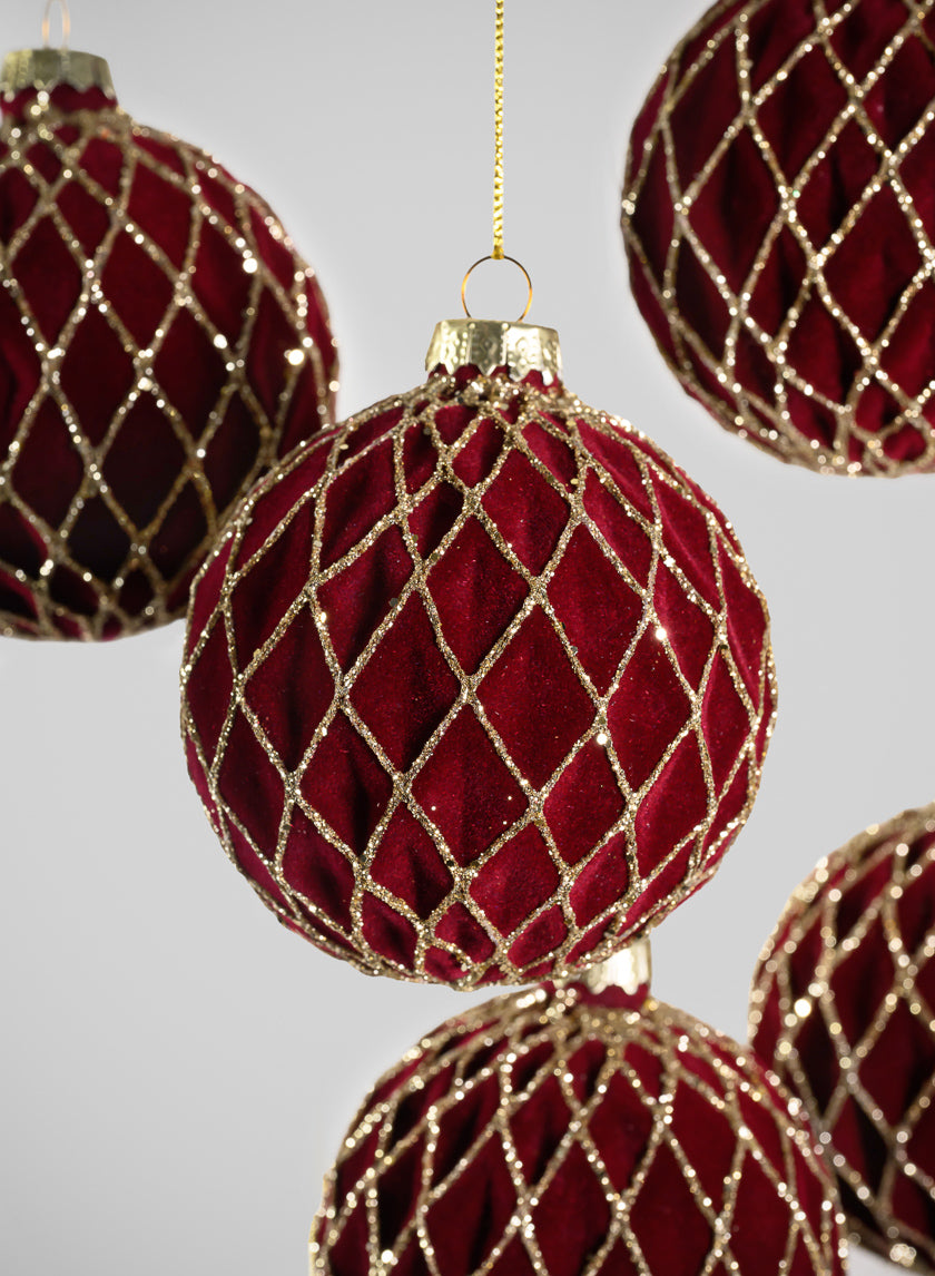 3in Round Gilded Gold Lined Burgundy Velvet Glass Ornament, Set of 6 Decor Jamaligarden
