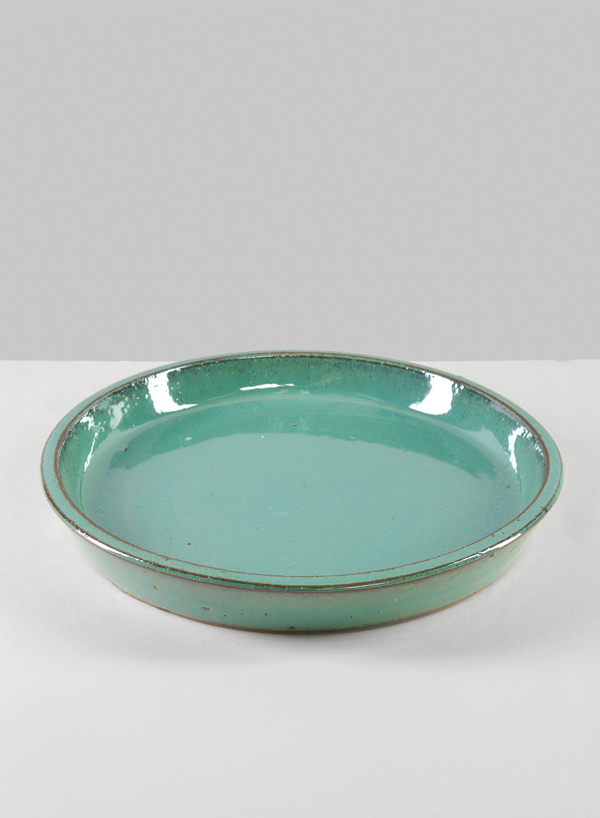 Laos Teal Glazed Clay &amp; Ceramic Saucer Decor Jamaligarden 14in Wide EACH