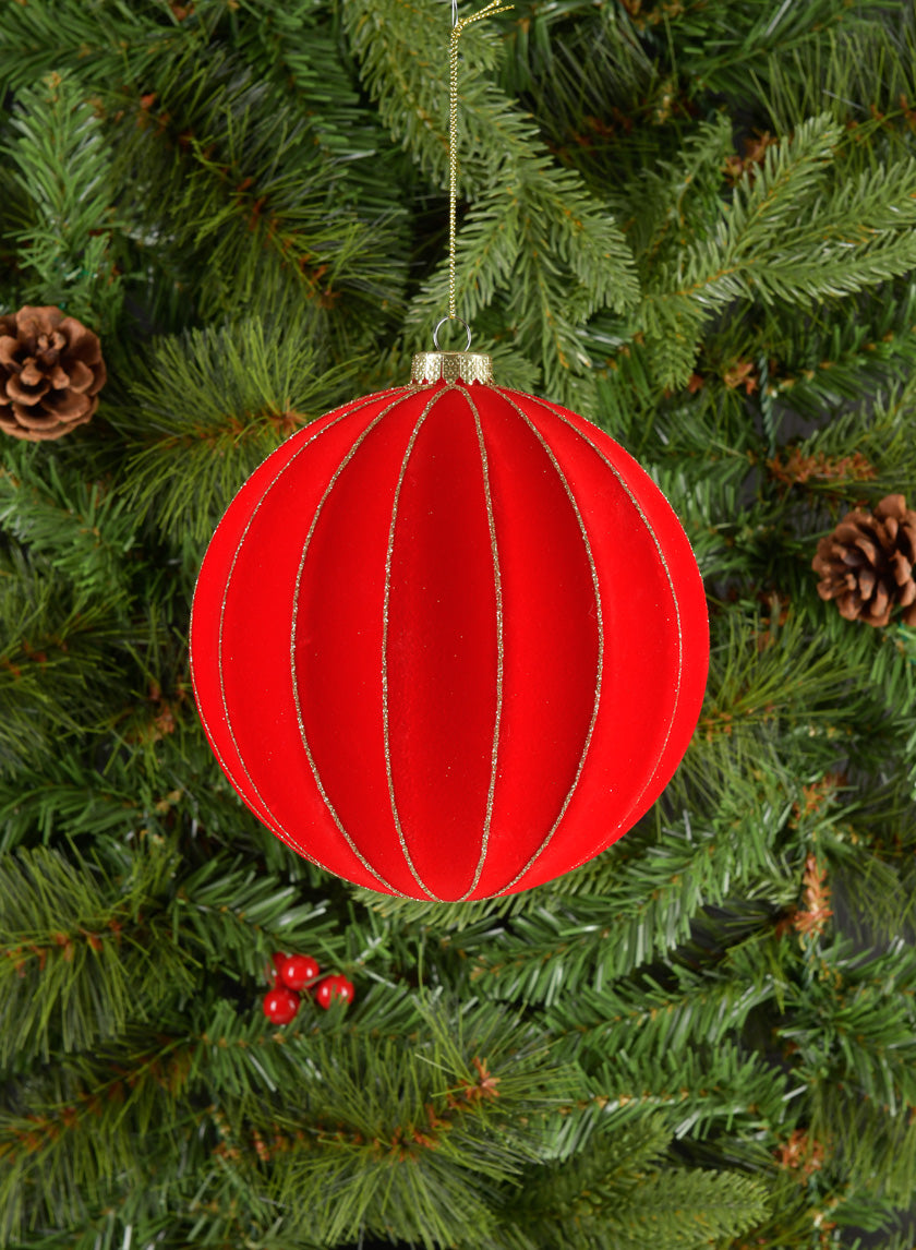 6in Round Red Flocked Ornament Decor Jamaligarden