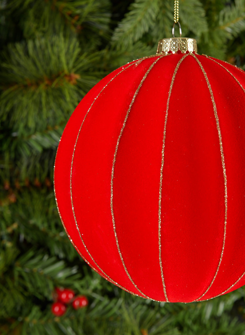 6in Round Red Flocked Ornament Decor Jamaligarden