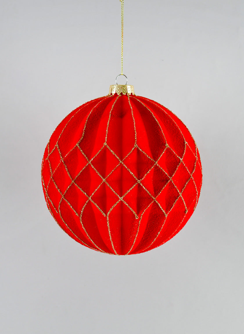 6in Round Red Flocked Stripe Ornament Decor Jamaligarden