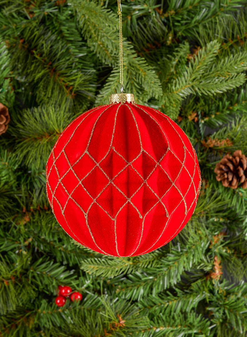 6in Round Red Flocked Stripe Ornament Decor Jamaligarden