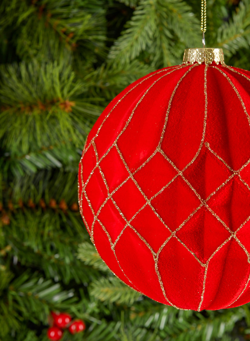 6in Round Red Flocked Stripe Ornament Decor Jamaligarden