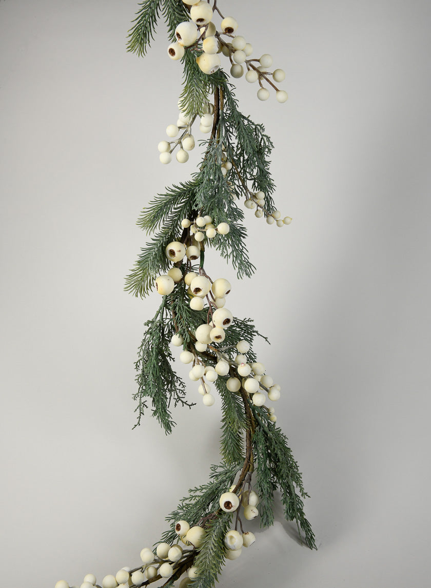 58in Long White Berry &amp; Blue Fir Garland Decor Jamaligarden