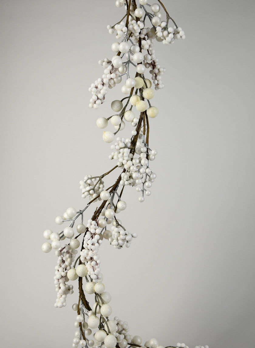 58in Long Pearl, White, &amp; Cream Berries Garland Decor Jamaligarden