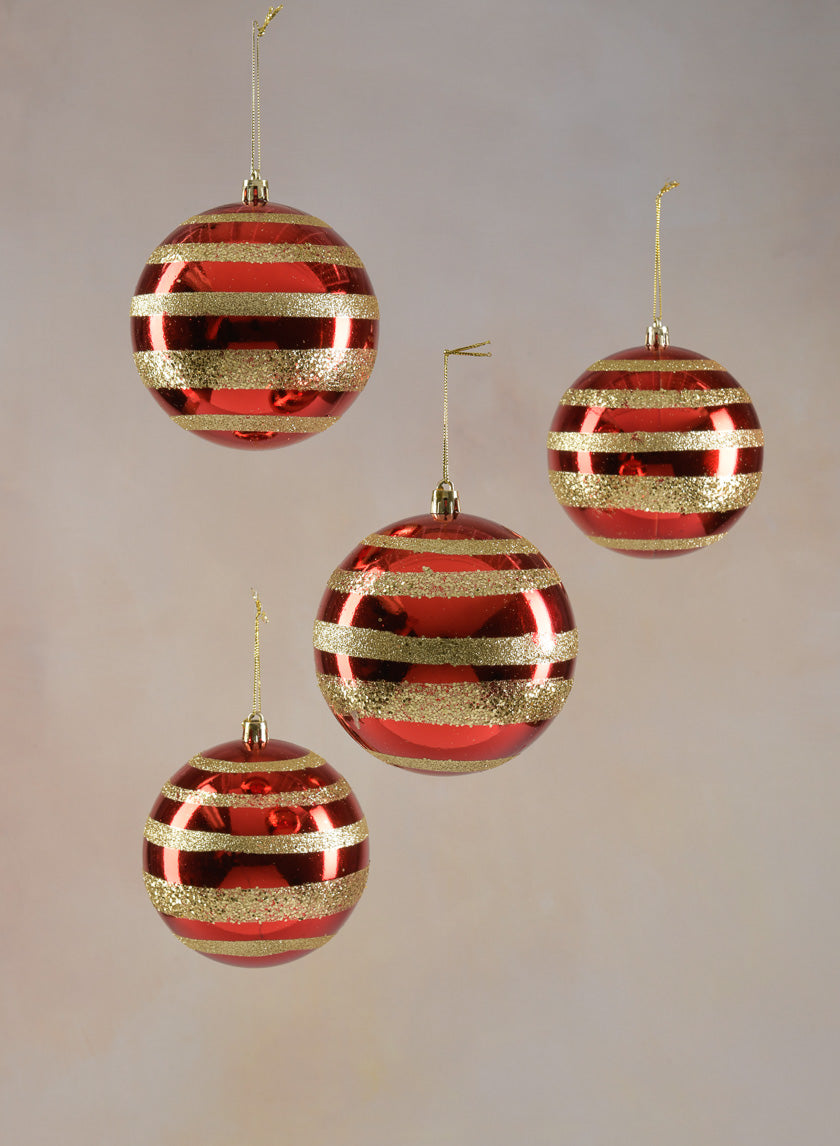 4in Round Red/Gold Glitter Balls Decor Jamaligarden