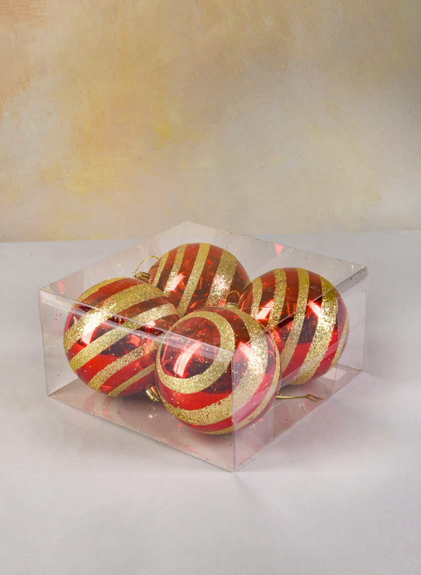 4in Round Red/Gold Glitter Balls Decor Jamaligarden
