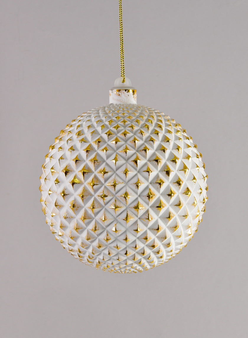 5in Round Etched Gold White Ornament Decor Jamaligarden