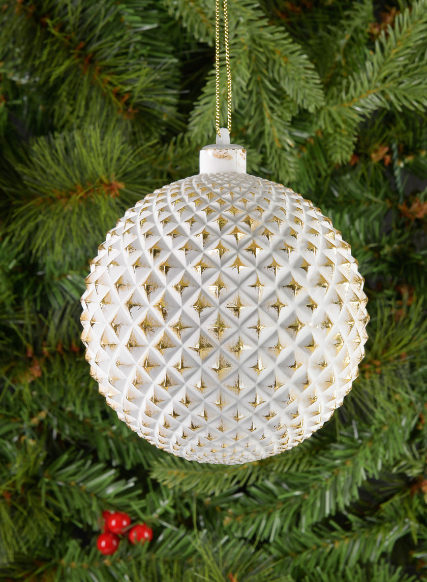 5in Round Etched Gold White Ornament Decor Jamaligarden