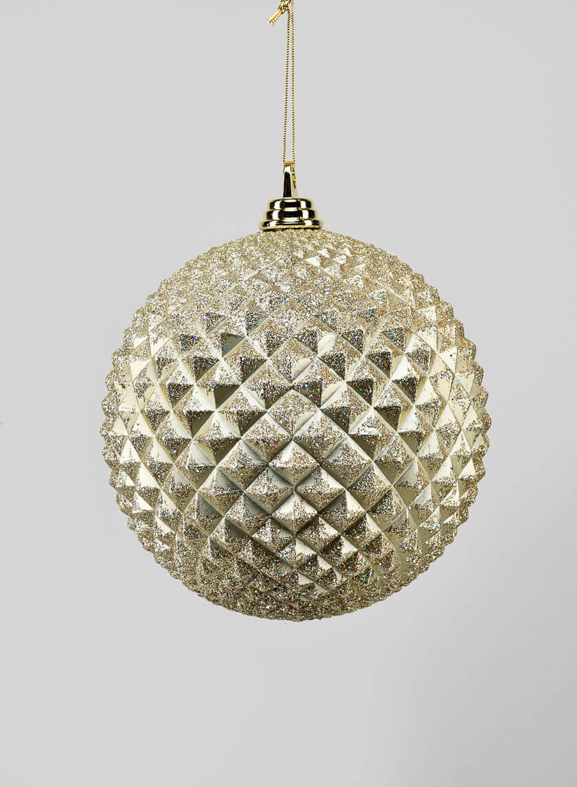 8in Round Champagne Glitter Durian Ball Ornament Decor Jamaligarden