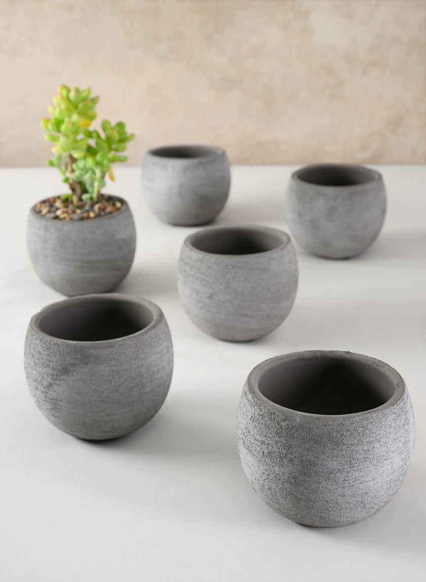 3in Tall Iquitos Venetian Grey Ceramic Mini Pot, Set of 6 Decor Jamaligarden