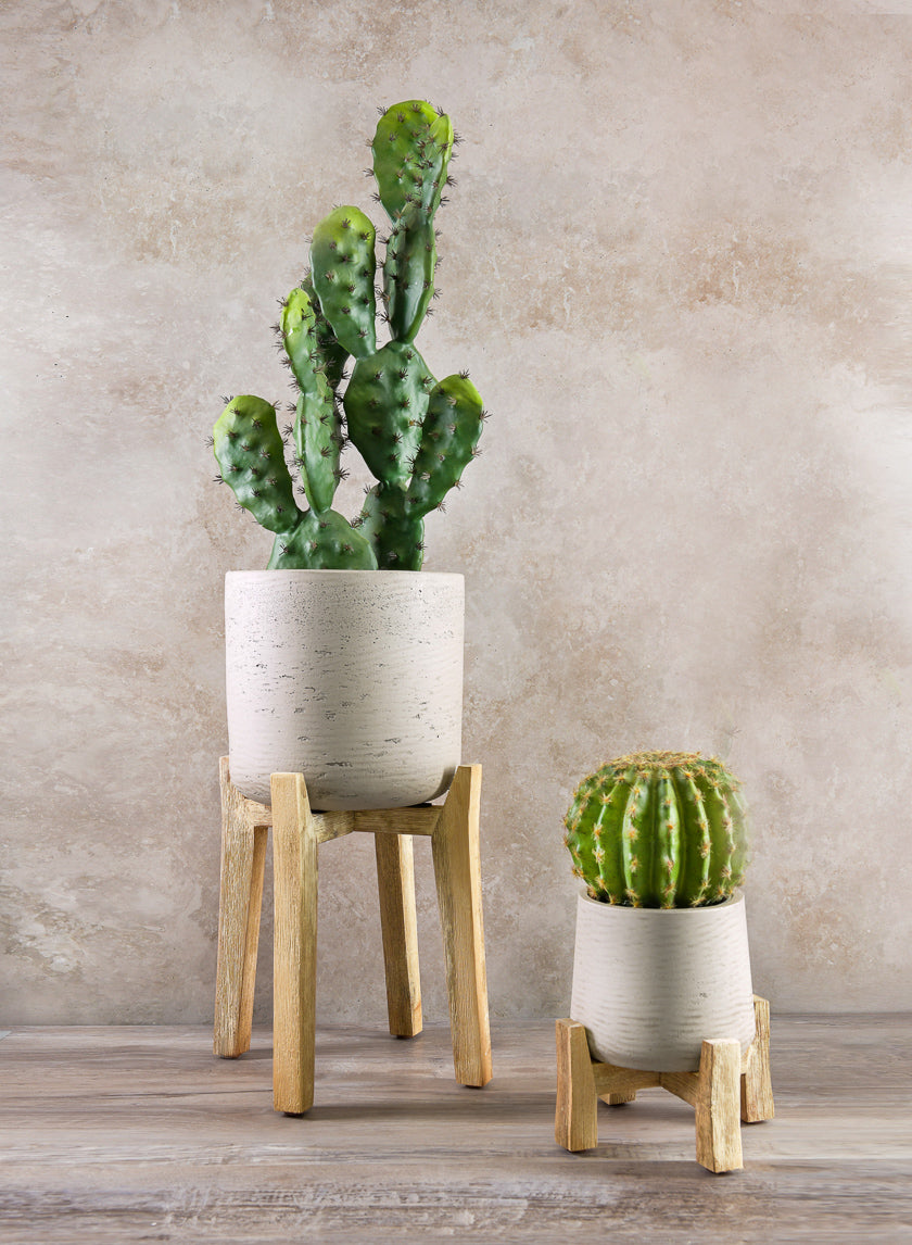 20.5in Tall Rios White Washed Cement Pot with Long Wooden Legs Decor Jamaligarden