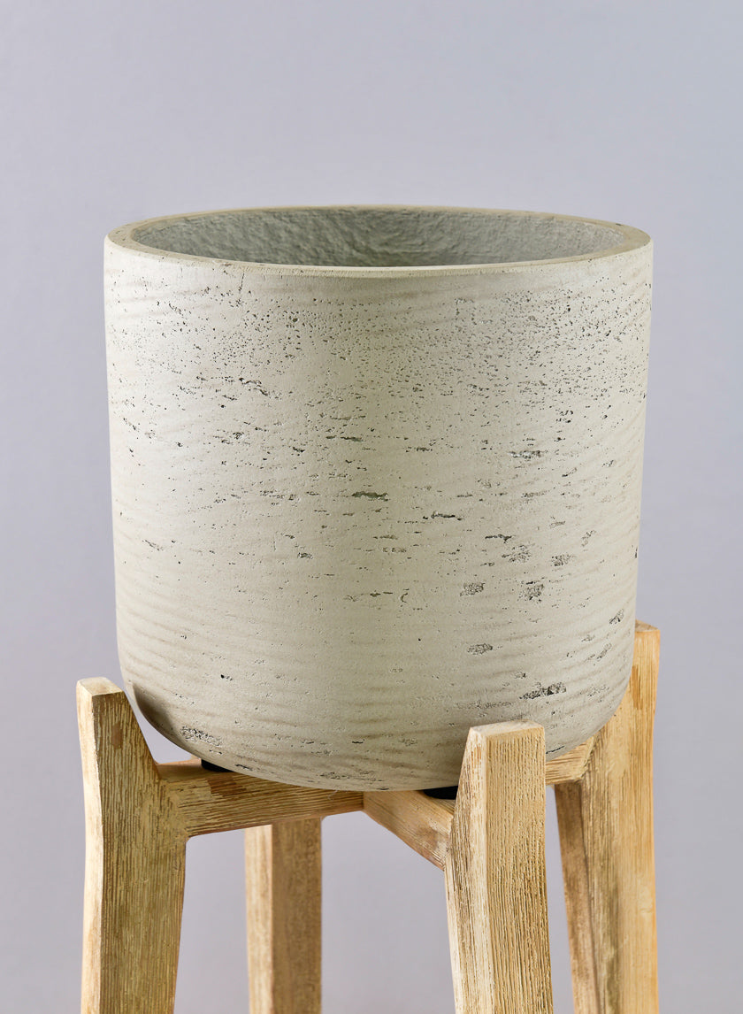 20.5in Tall Rios White Washed Cement Pot with Long Wooden Legs Decor Jamaligarden
