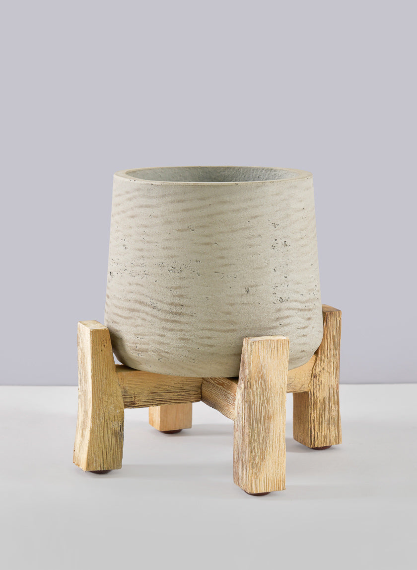 Rios White Washed Cement Pot with Wooden Legs Decor Jamaligarden