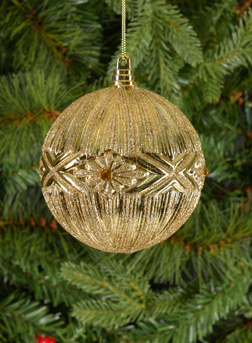 4in Round Jeweled Gold Ornament Decor Jamaligarden